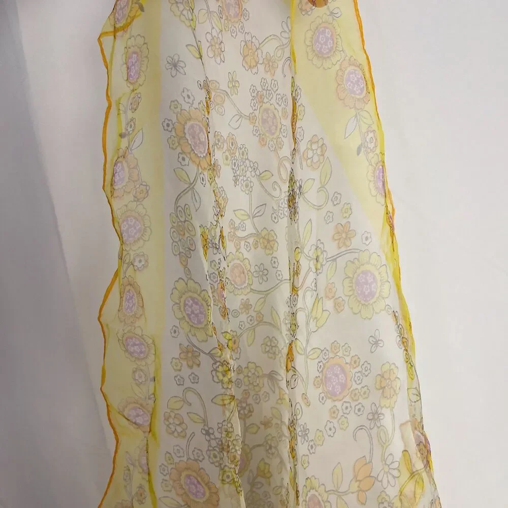 Vintage Sheer Yellow Floral Scarf 25